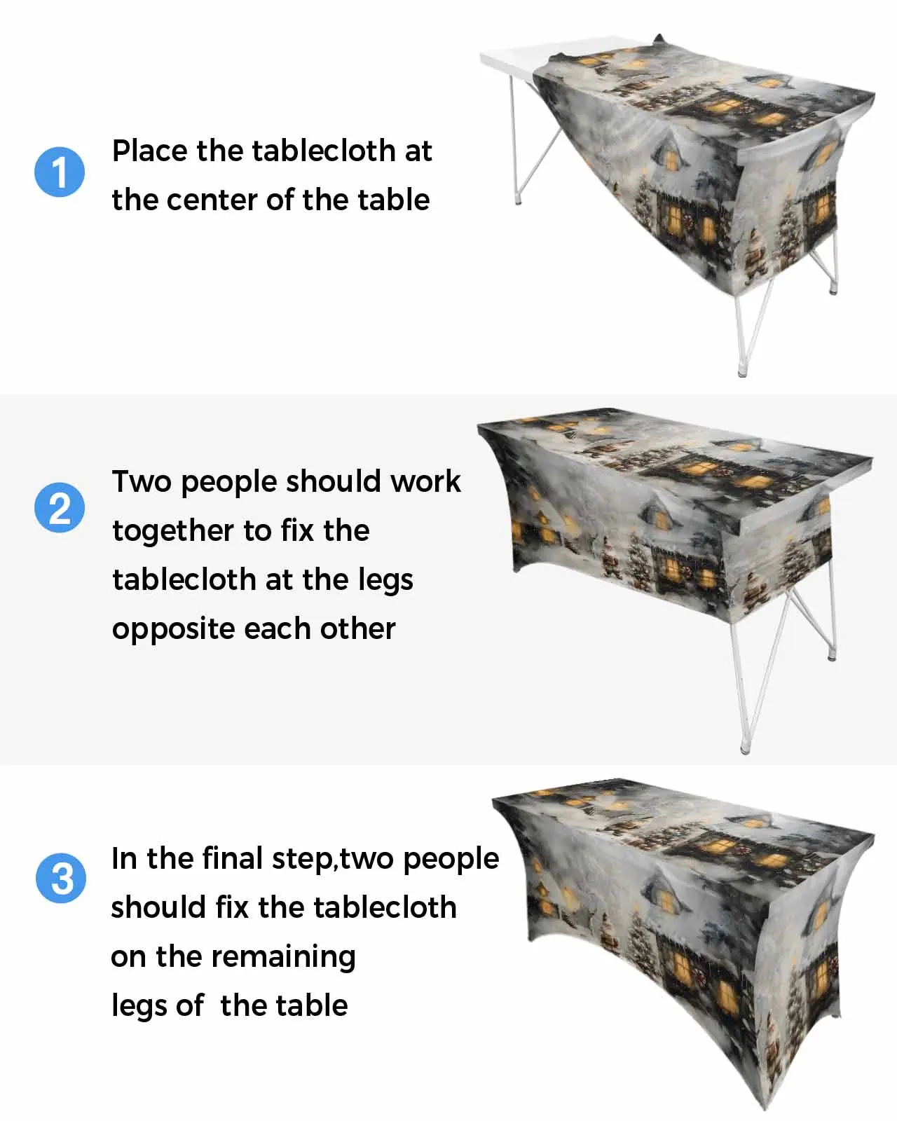 Высокая эластичная скатерть с рисунком рождественского карликового леса снега