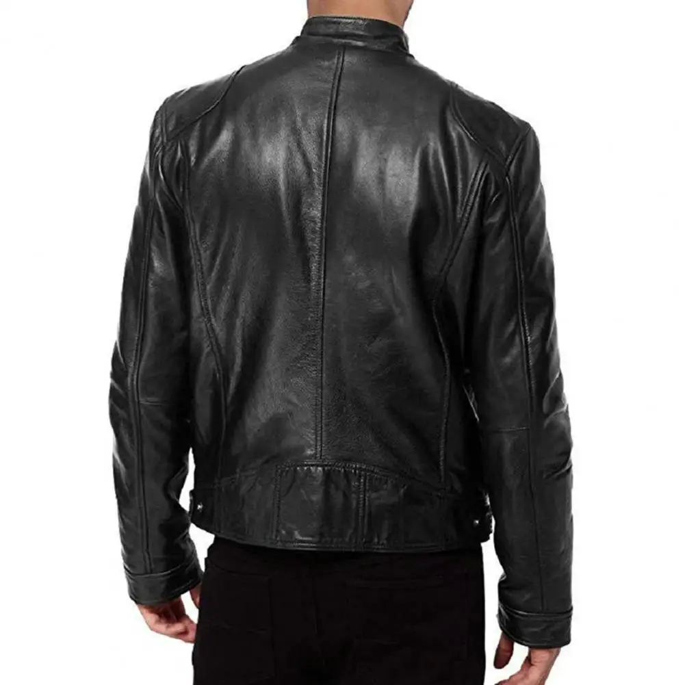 

Куртка мужская мотоциклетная из искусственной кожи, Повседневная стильная ветрозащитная куртка на молнии, с воротником-стойкой и карманами, для осени и весны