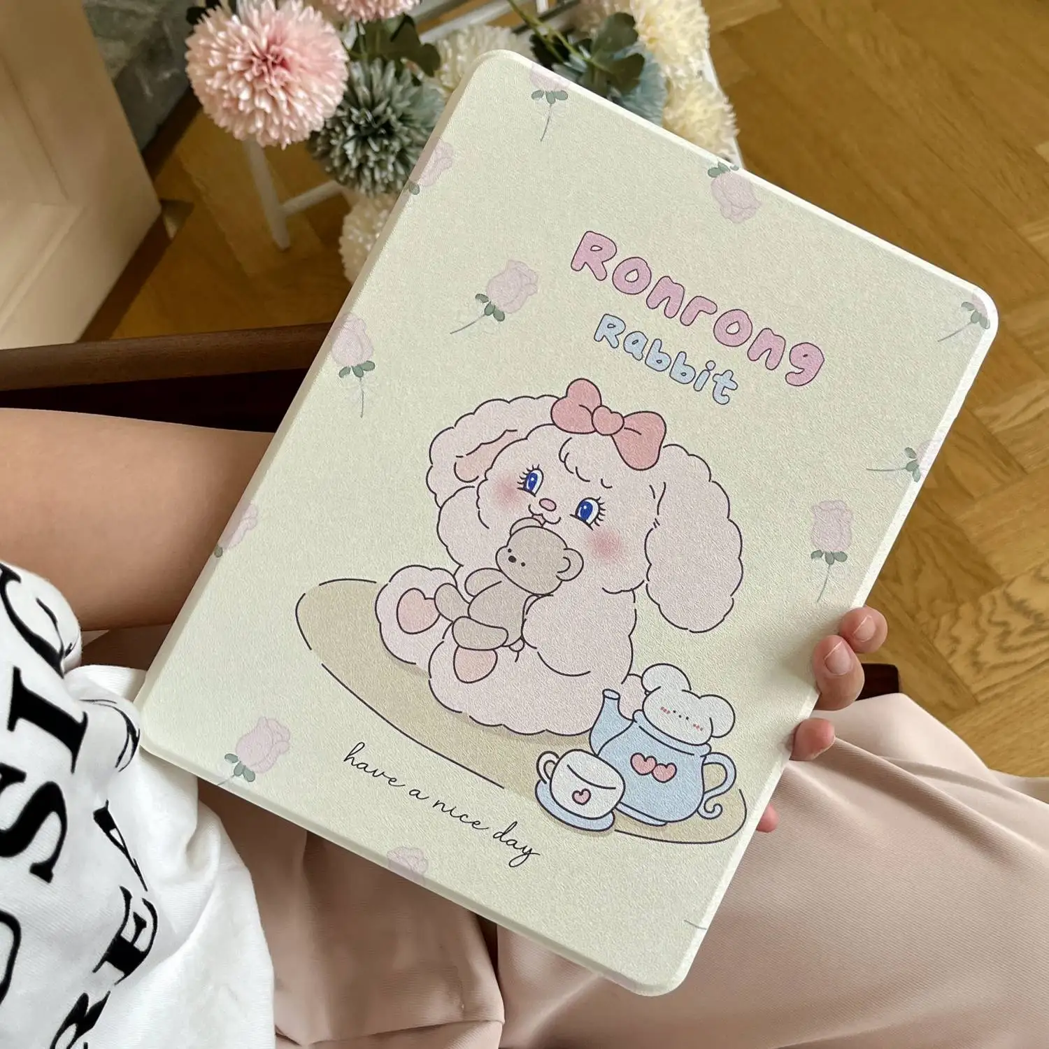 

360 Degree RotationTulip Rabbit Cover For iPad Pro 11 iPad Air 3 10.5 Air 4 5 10.9 iPad Mini 6 2021 9th 8th 7th 10.2 inch Cover