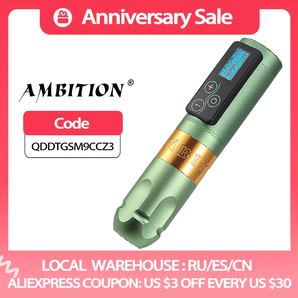 Ambition Vibe Wireless Tattoo Machine Pen Kit Powerful Brushless Motor with Touch Screen Battery Capacity 2400mAh forTattooworks