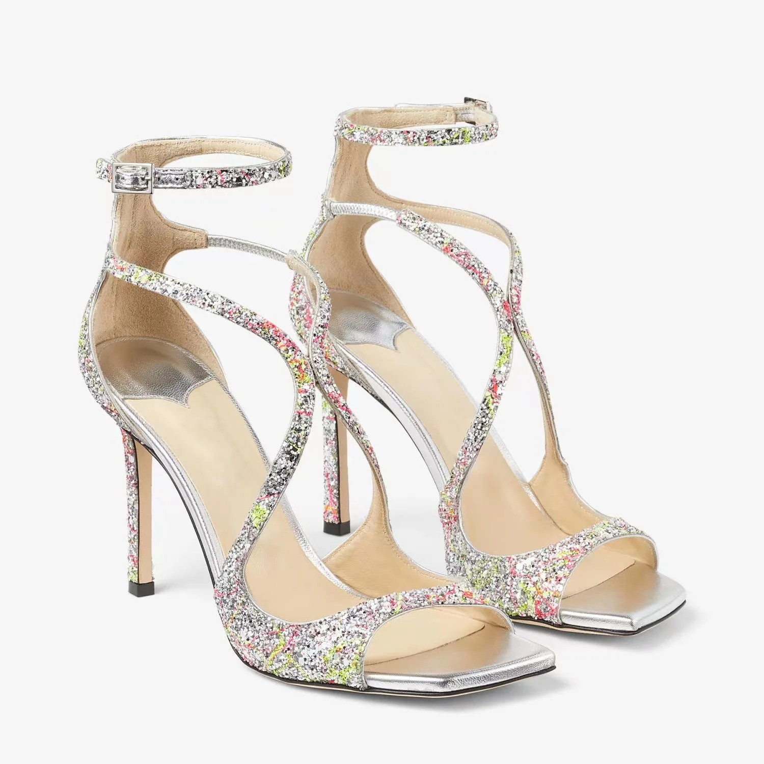 

Summer Sexy Fine High With Rome Cross Large Banquet High-heeled Rhinestone Sandals Female Party wedding ceremony Women's Shoes