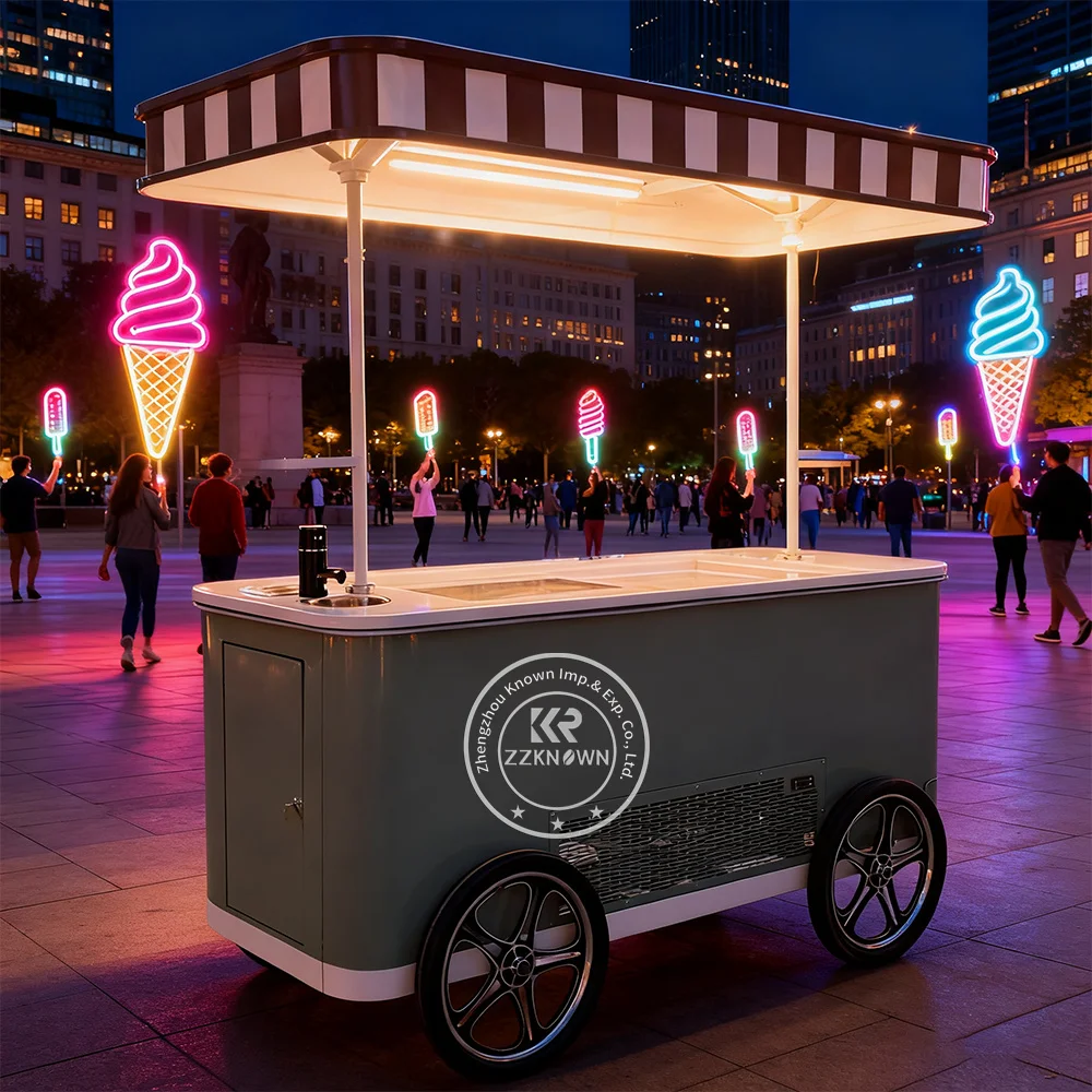 Фото Уличная итальянская ручная тележка для мороженого Gelato, мобильная тележка для еды, грузовик для еды с морозильной камерой №3