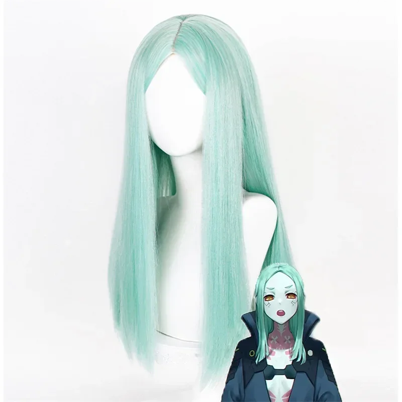 Аниме Киберпанк Edgerunners Rebecca Косплей Парик Becca Мятно-зеленый Длинный зажим для