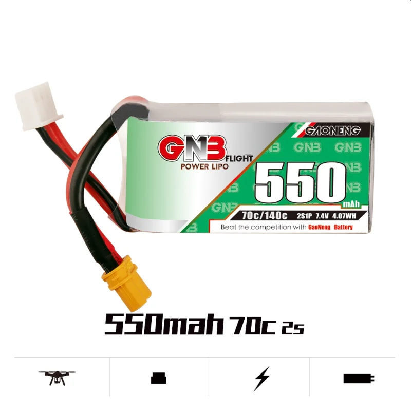 

5PCS Gaoneng GNB 550mAh 2S 7.4V 70C 140C 2S1P LiPo Battery with XT30U-F Plug for Four-axis FPV RC Racing Drone