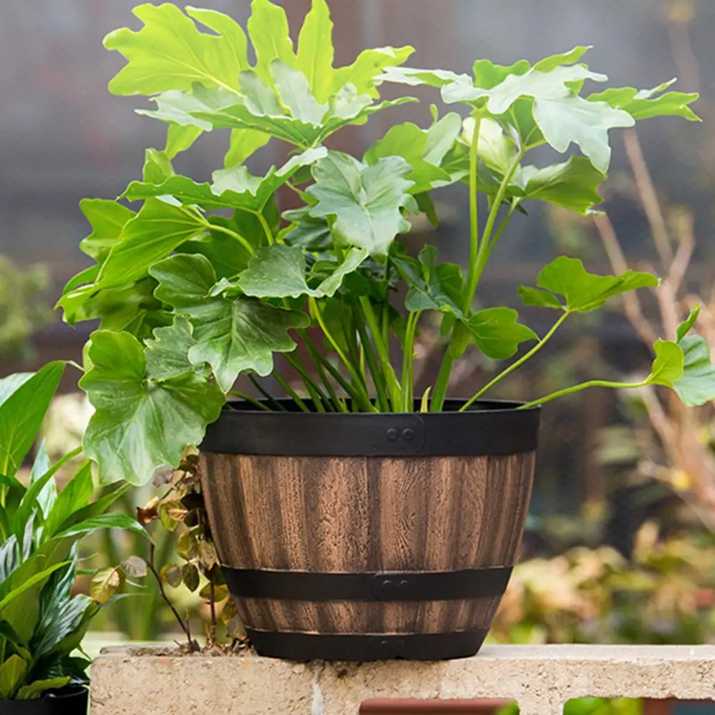 

Planter Pot Good Plastic Shatterproof Imitation-Wine Barrel Shape Planter Flower Container for Yard Plant Pot Flower Pot