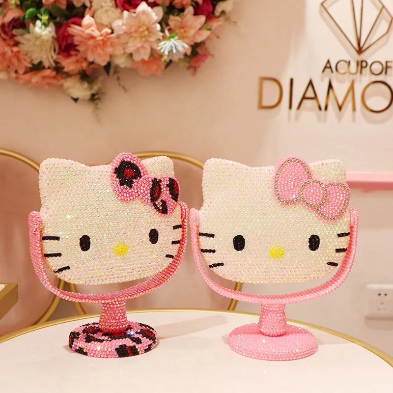 

Kawaii Hellow Kittys Sanrio плюшевые Мультяшные милые розовые стразы вращающиеся красивые зеркальные фотообои для девочек подарок на день рождения