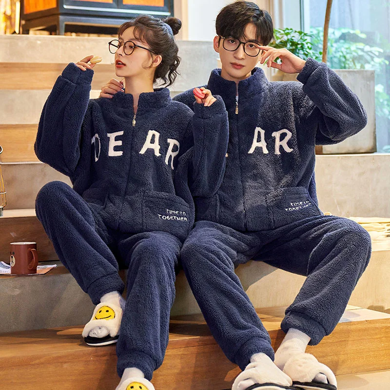 New Couple Pajamas Women's Autumn and Winter Coral Fleece Sports Style Men's Casual Flannel Homewear Set