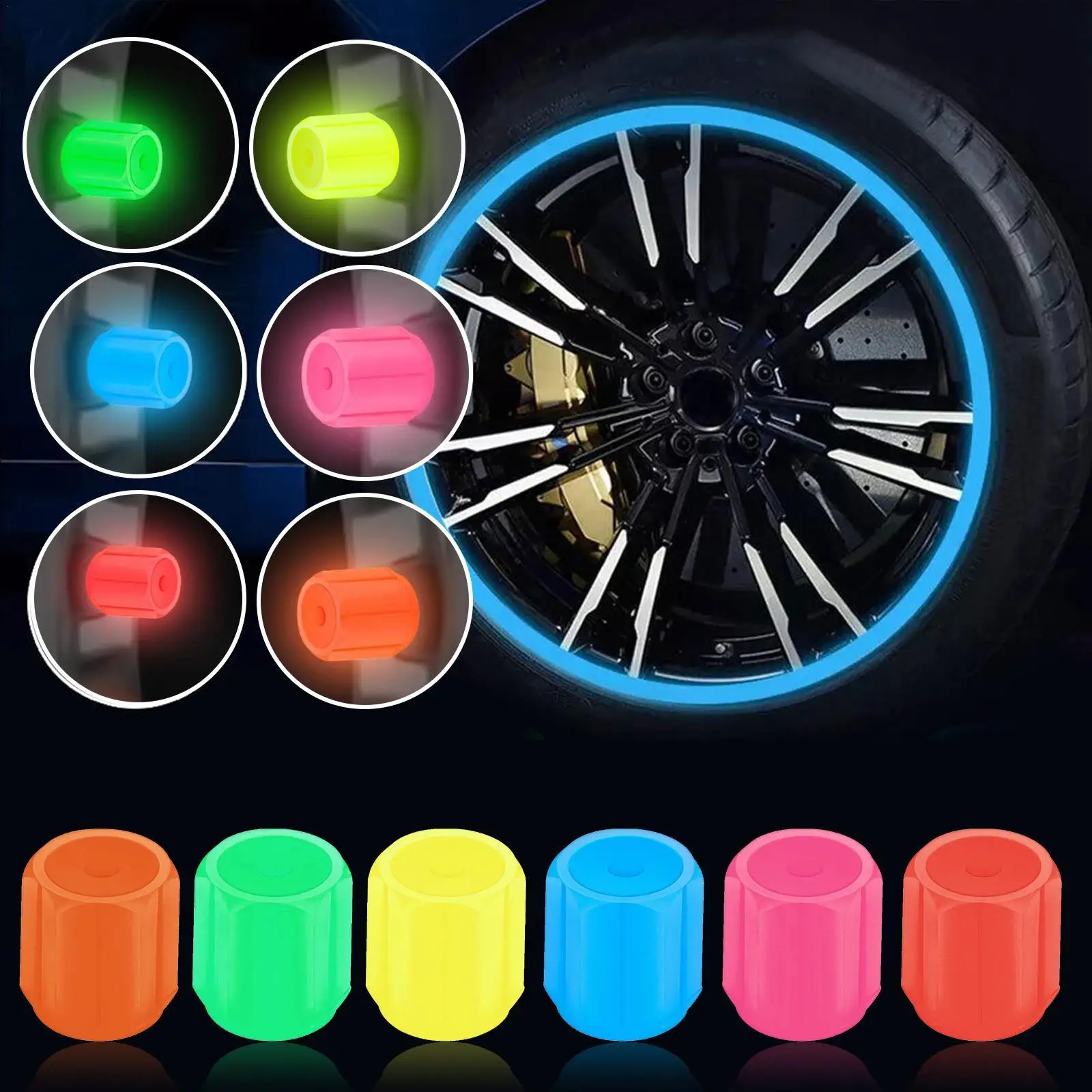 

4PCS Luminous Tire Valve Caps 6 Colors Car Motorcycle Glowing Valve Cover Car Tire Wheel Hub Styling Tool Auto Accessories