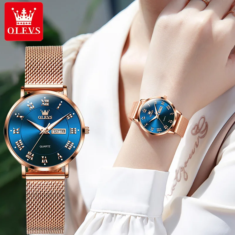 Женские Водонепроницаемые кварцевые часы с двойным календарем и стальным