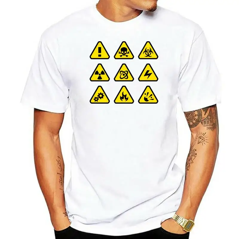 

Danger T-shirt For Men Caution Adult Tops Punk Style Tees Cotton Black Yellow Clothing Guys Funky Streetwear Skull Tshirt