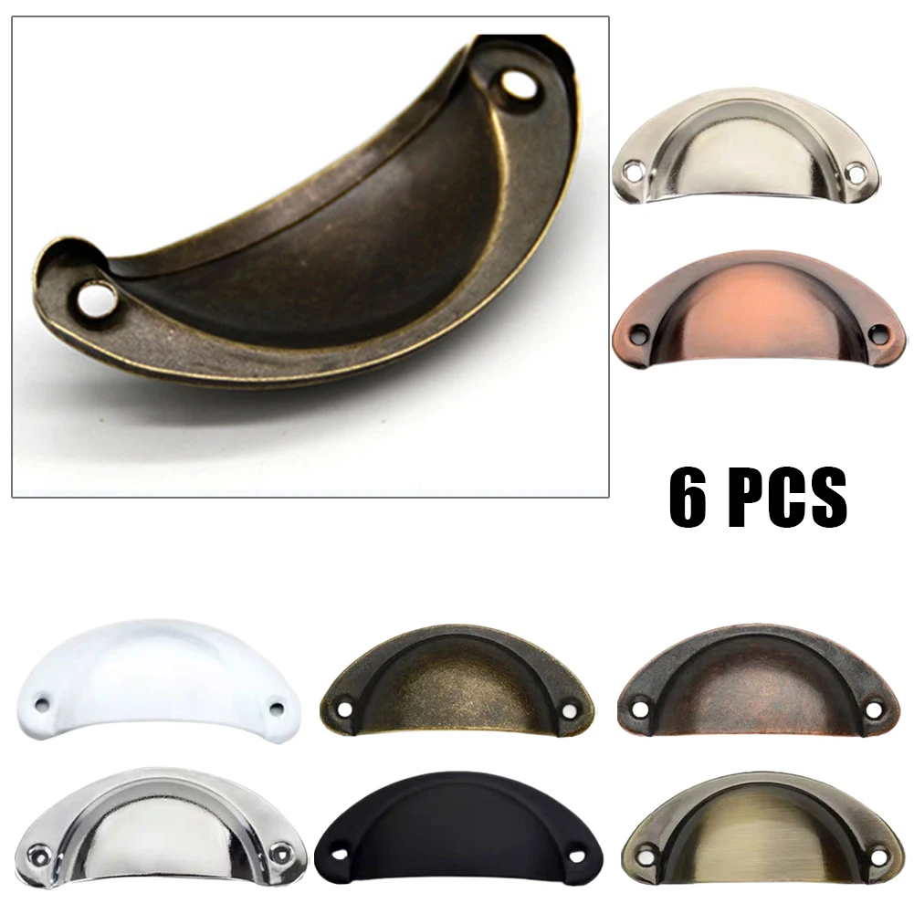 

6Pcs Retro Metal Shell Pull Kitchen Cupboard Cabinet Door Furniture Drawer Shell Pull Handles Furniture Hardware 35x81mm