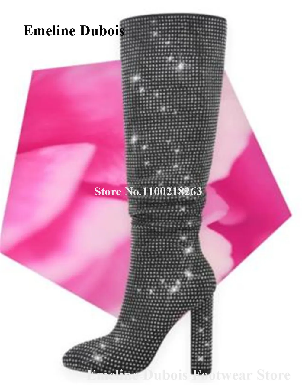 Шикарные сапоги Стразы до колена на массивном каблуке соблазнительные