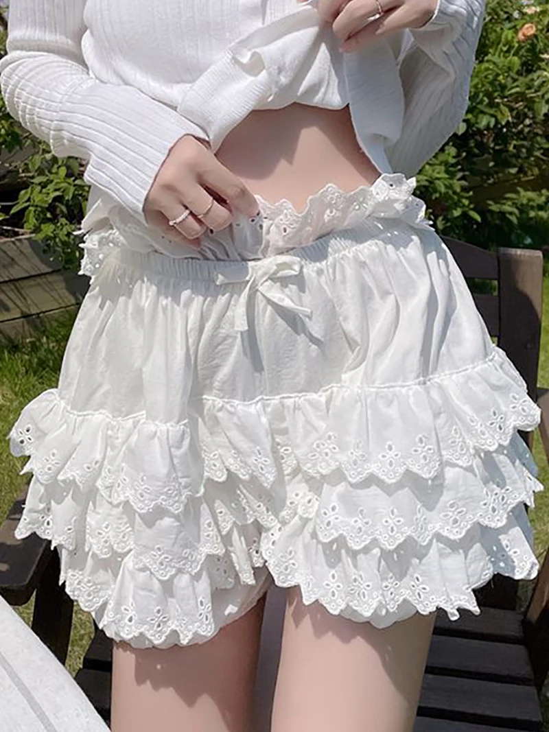 

Pink White Anti-walking Ruffle Girl Cake Shaggy Cute Kawaii Pumpkin Panties Lolita Safety Shorts Vintage Victorian Bloomers
