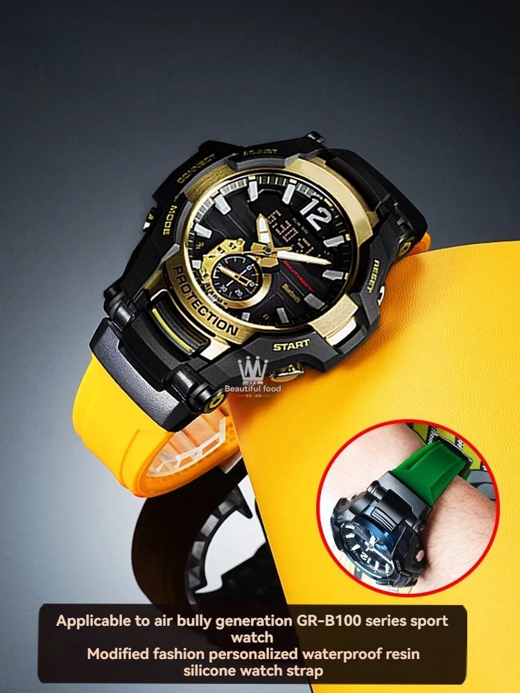 Фото Для Casio g-shock 5536 Black Knight gr-b100 резиновый ремешок для часов GR B100 модифицированный силиконовый ремешок для часов GR-B100-1A мужской браслет №5