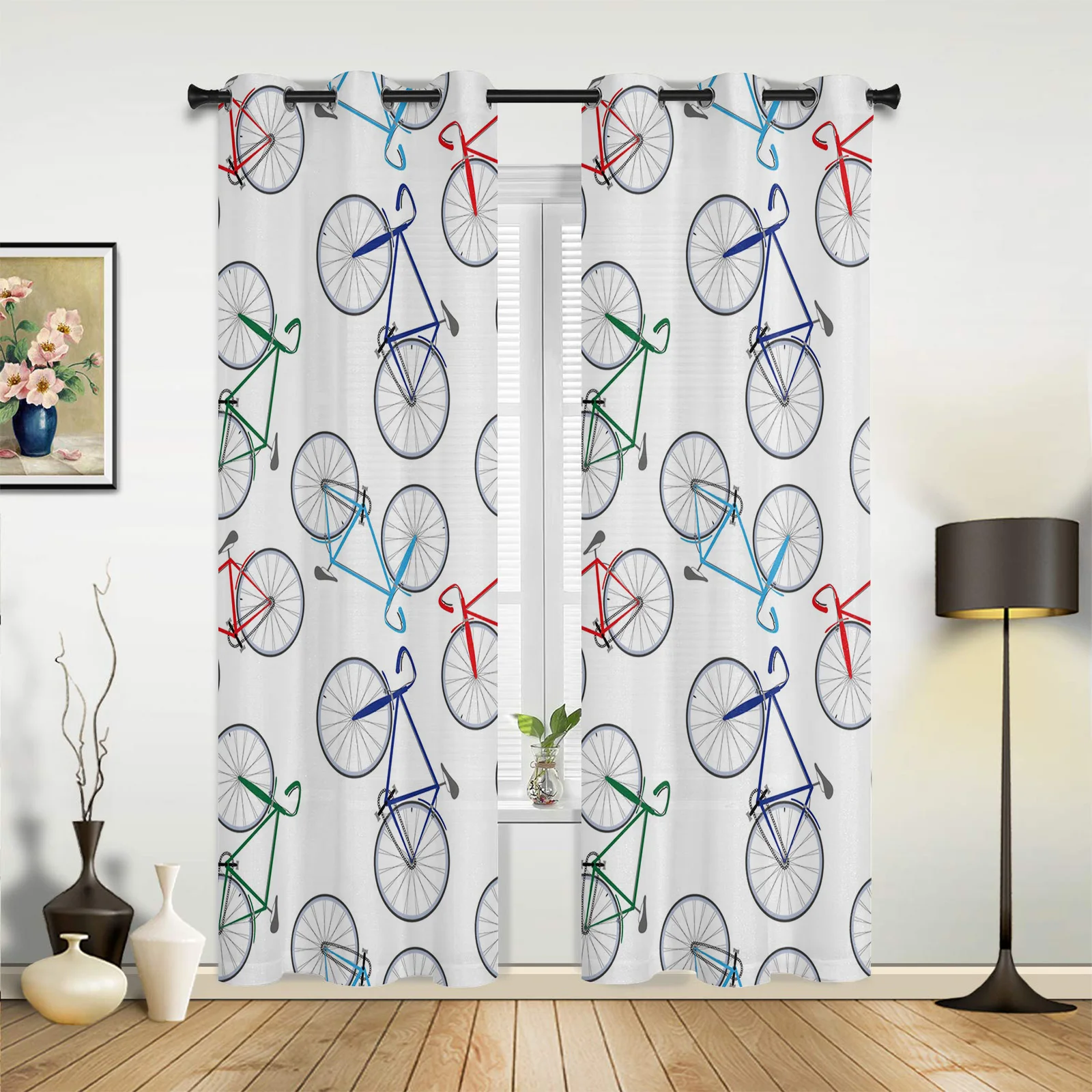 

Colorful Bicycle White Curtains for Bedroom Living Room Drapes Kitchen Children's Room Window Curtain Modern Home Decor