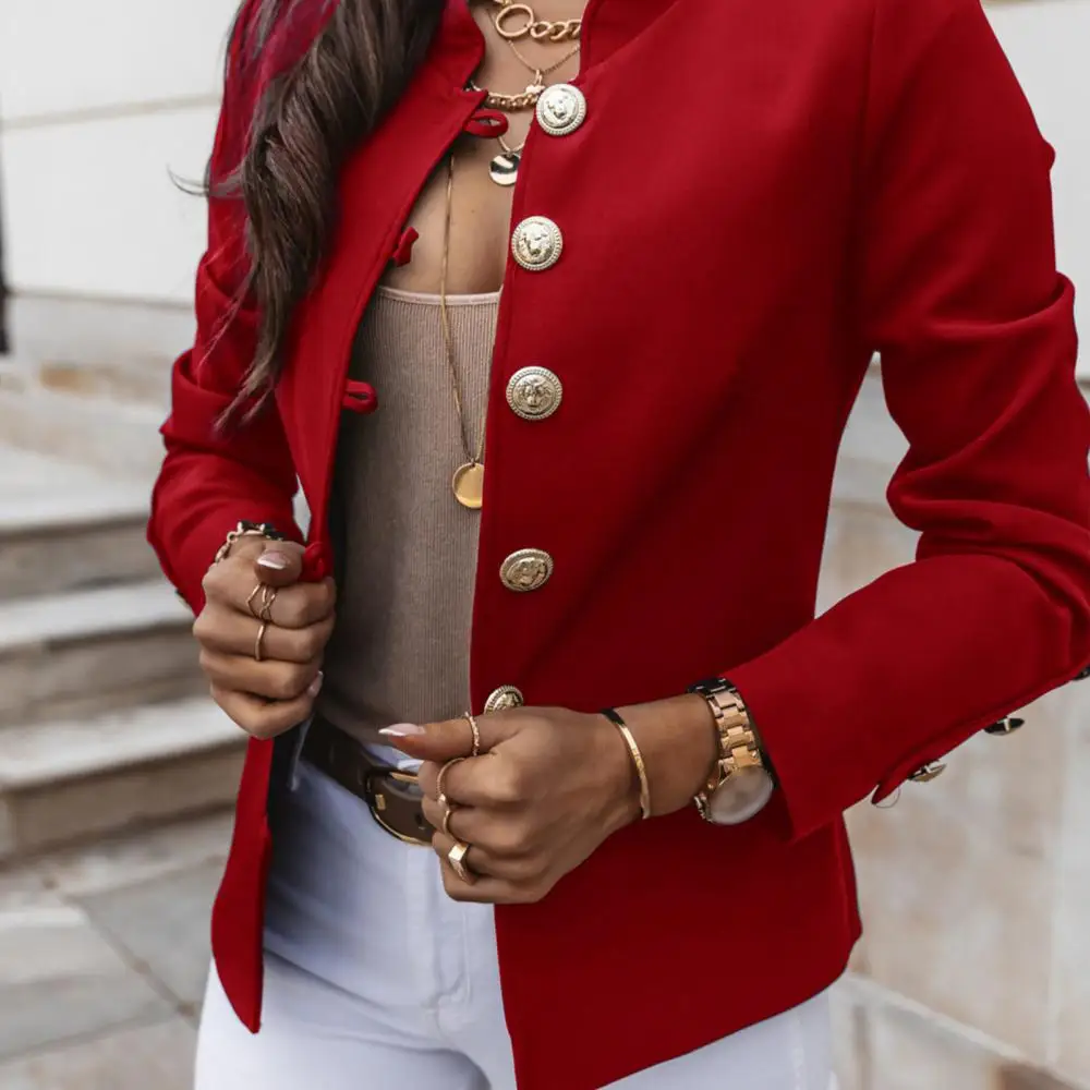 

Повседневная куртка с длинным рукавом и круглым вырезом, верхняя одежда, модный элегантный однотонный блейзер для офиса для женщин на весну и осень, Женский Топ 2023
