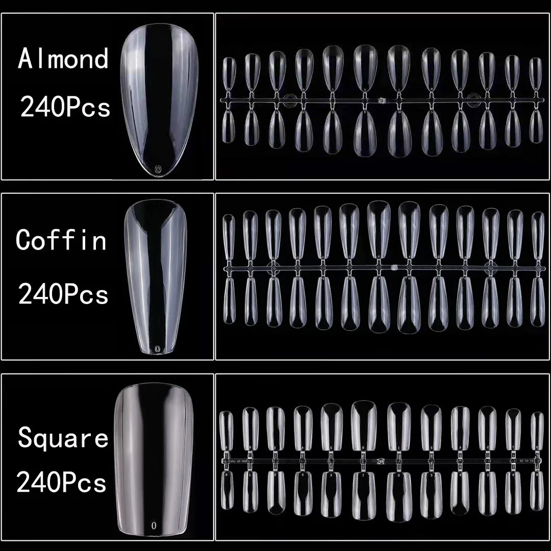 

240 искусственные накладные ногти, полное покрытие, скульптурный гель, Типсы для ногтей, быстрая сборка, накладные формы для пальцев, УФ-лак, и...