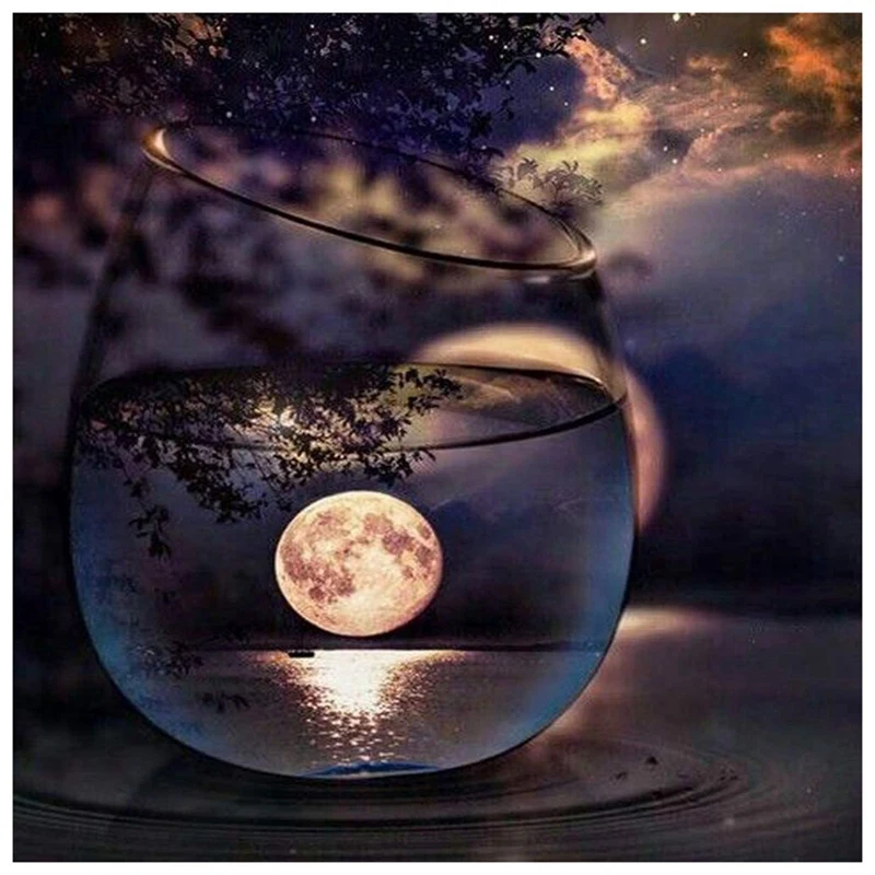 

Diy Round Diamond Diamond Painting Exquisite Diamond Painting Set Glass Moon Tree Pattern Diamond Painting