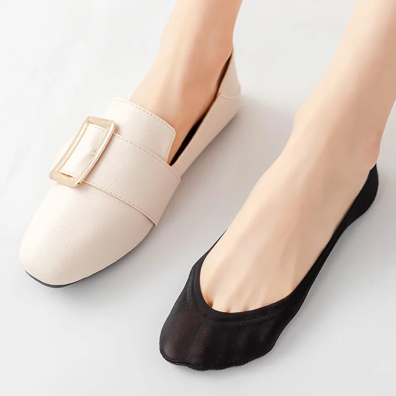 5Pairs Ultra-thin Women Socks Silicone Anti-slip Invisible No Show Sock Summer Breathable Sock Ice Silk Low Cut Boat Socks