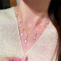 beautiful clear crystal water drop tassel necklace for women korean style 2022 new party jewelry choker wholesale