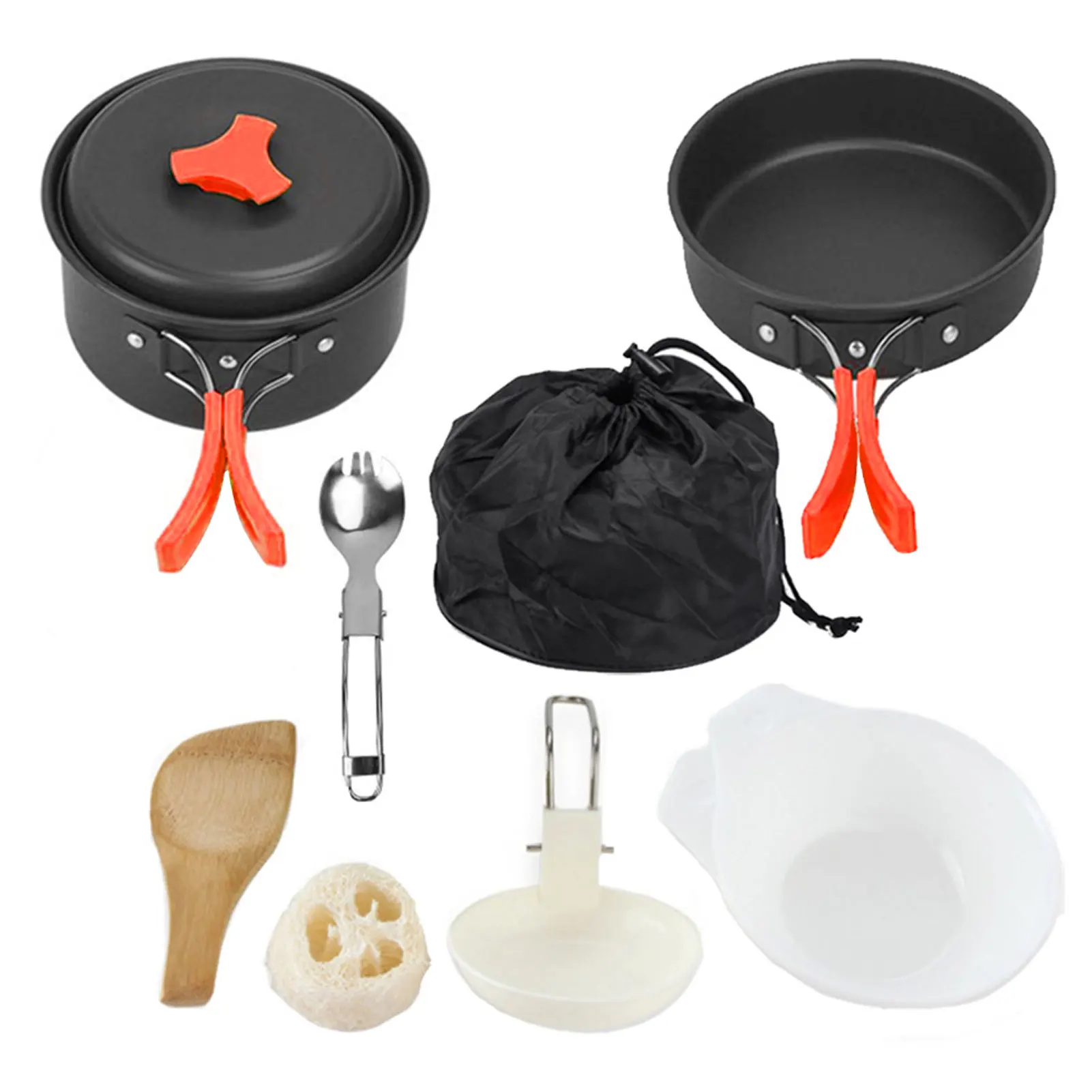 

8pcs Picnic Portable Spoon Outdoor Camping Frying Pan Mixing Bowls Kitchen Saucepan Multifunctional Cookware Set Hiking