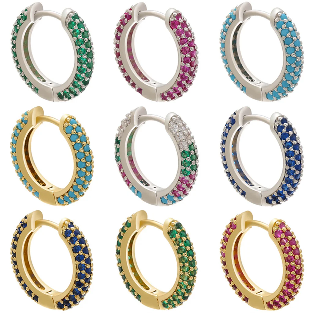 

Color Crystal Earrings for Women Round Hoop Rainbow Perforation Ear Rings Jewelry Paved Rhinestones Brass Accessories 1Pair 2PCS