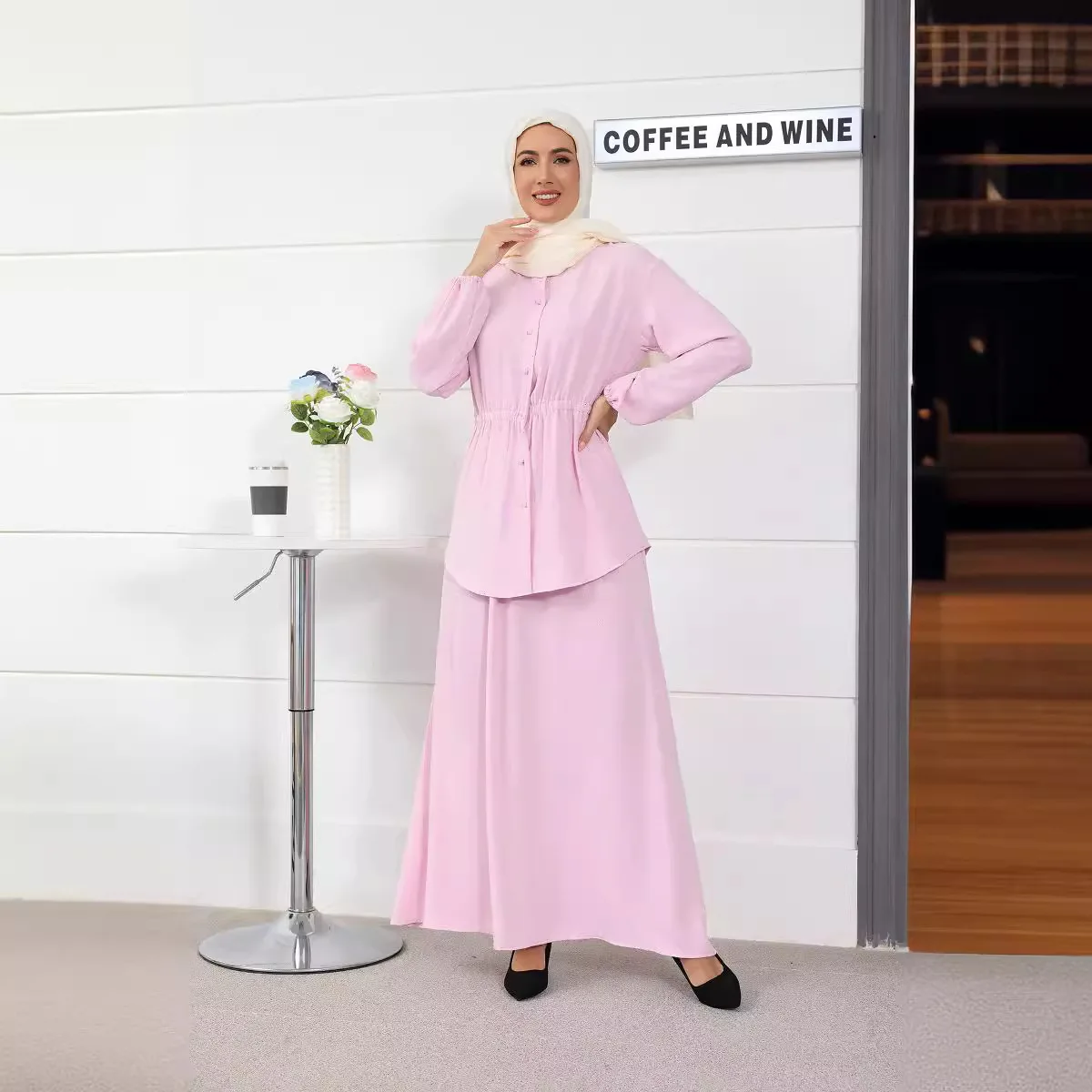 Рамадан мусульманский женский Дубай комплект из двух предметов платье пуговицы