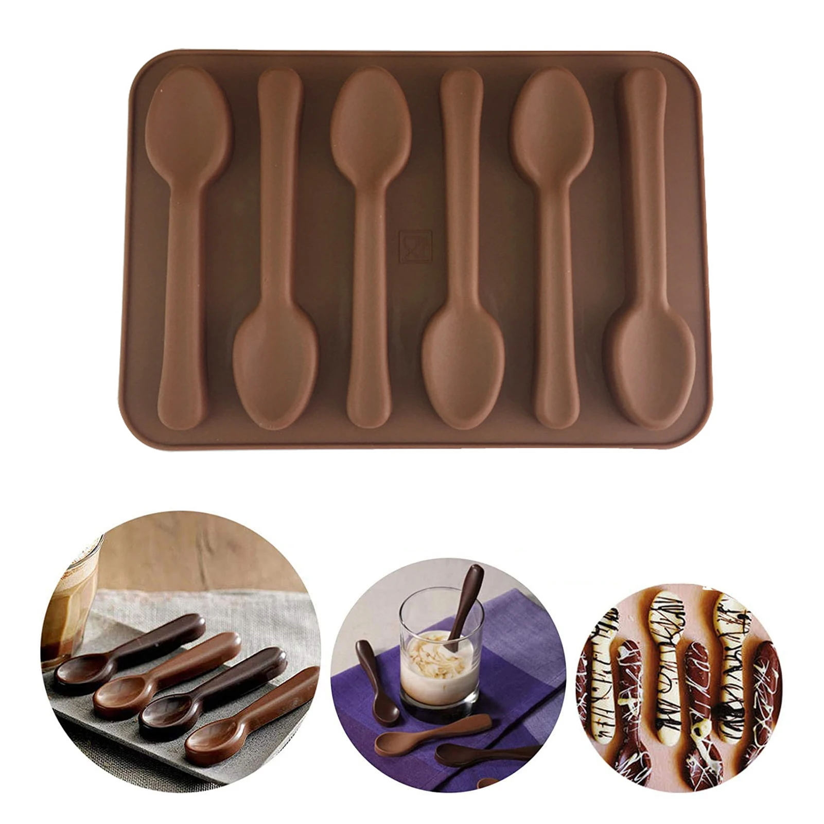 

6 Grids 3D Spoon Shaped Chocolate Silicone Mold Fondant Candy Bars Biscuit Jelly Baking Mold DIY Handmade Edible Spoon Mold