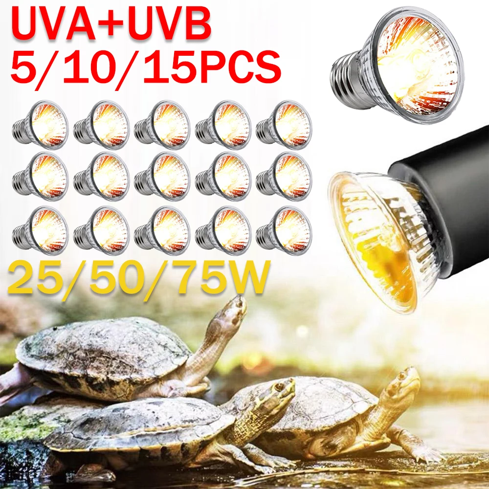 5-15PCS 25/50/75W UVA+UVB Reptile Lamp Bulb Turtle Basking UV Light Bulbs Heating Light Full Spectrum Sunlamp for Amphibians