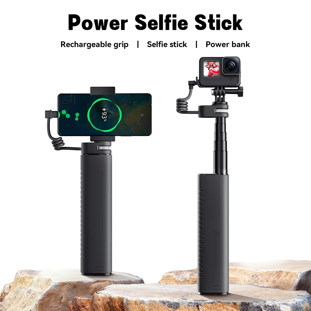 

6800mAh Power Bank Selfie Stick Charging Handle Grip for GoPro 11 Mini DJI Action 3 Insta360 X3 Camera For Iphone 14 Smartphone