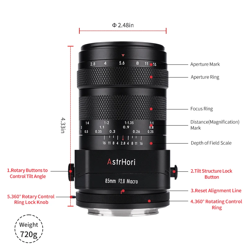 JYYXF AstrHori 85 мм F2.8 макро объектив для E/RF/X/Z/L