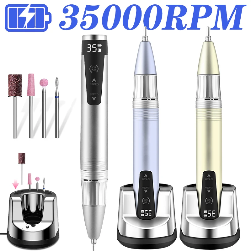 35000RPM Nail Drill Machine Cordless Rechargeable Professional Manicure Machine For Gel Nail Polish Milling Cutter Nail Sander