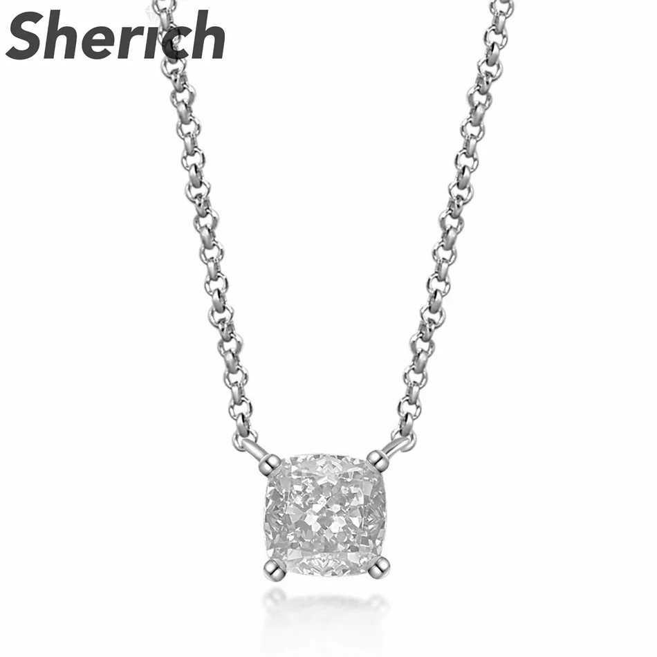 

Sherich Four Claws 7*7mm Square High Carbon Diamond S925 Sterling Silver Simple Charm Pendant Necklace Women Brand Fine Jewelry