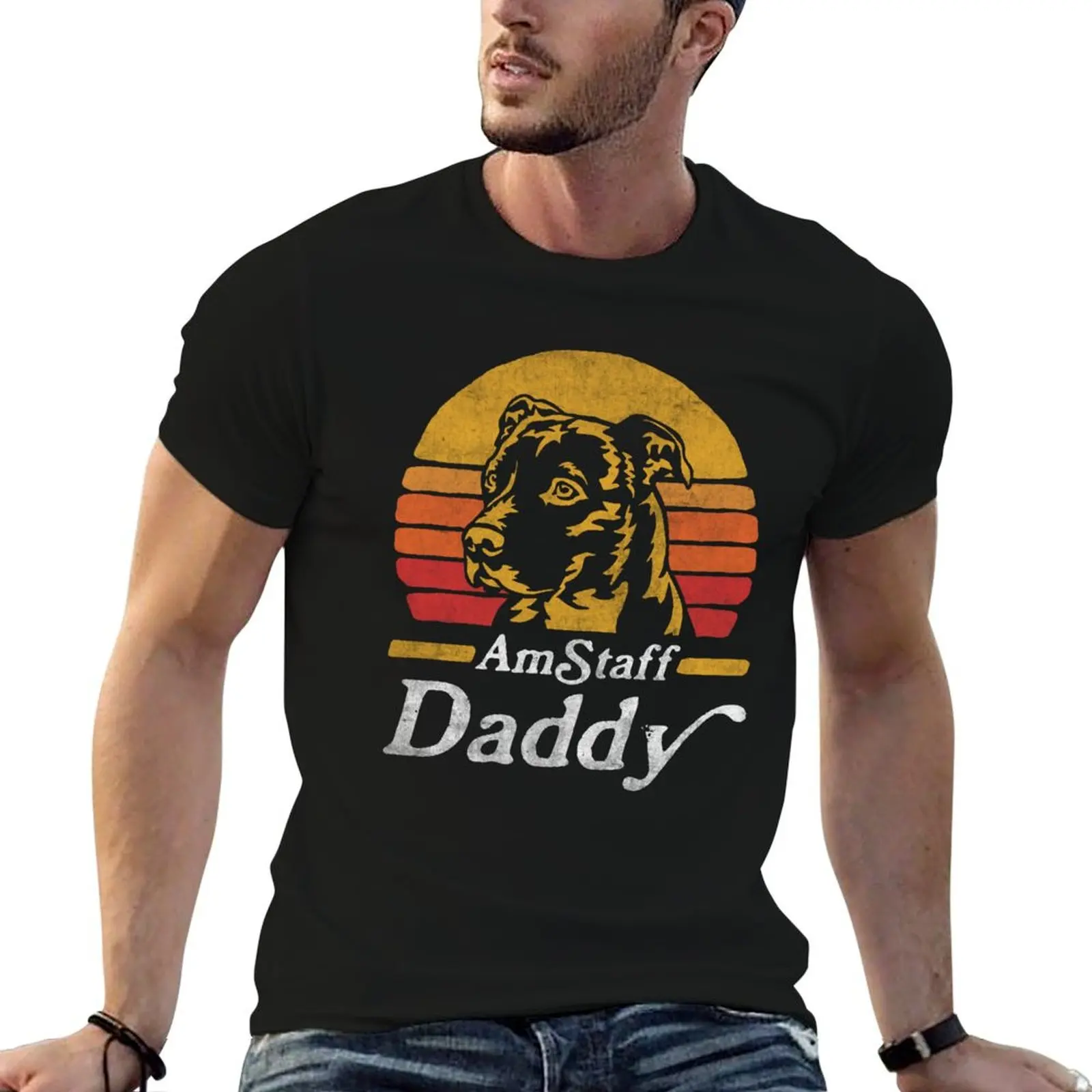 Фото Футболка в стиле ретро Vintage AmStaff Daddy, мужская футболка из 100% хлопка, незаменимая футболка, мужские футболки, хлопковая футболка №1