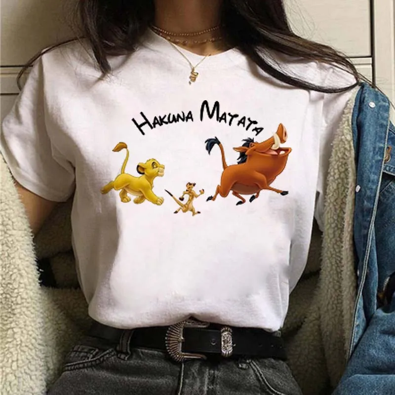 

Hakuna Matata Women T Shirt The Lion King Fashion Casual Short Sleeve Aesthetic Female T-shirt Streetwear Disney Tshirt Tops