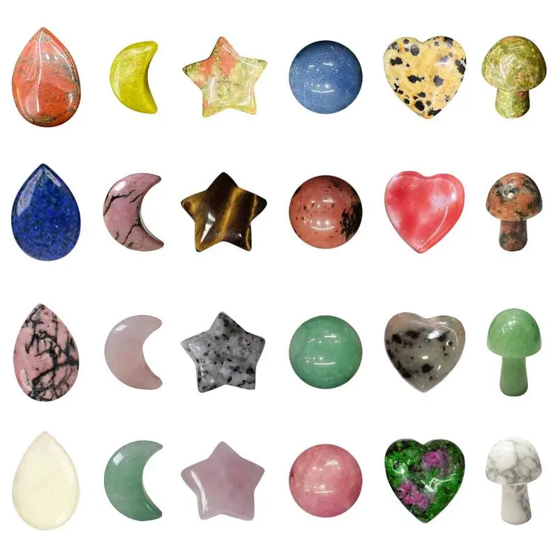 

Crystal Stones 24 Pieces Polished Mushroom Stars Stones Healing Crystal Set Small Decorative Rock Stones For Aquariums