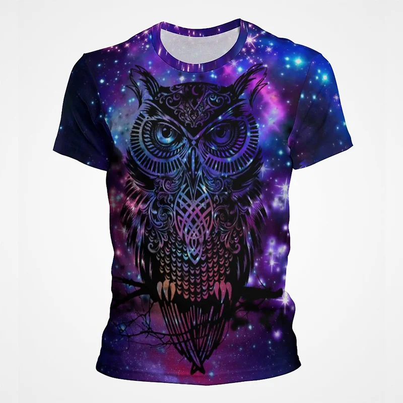 

Night Owl Graphic Pop Tees For Men 3D Animal Printed Casual Streetwear Children Tee Shirts Women's Vintage Hipster Cool Clothes