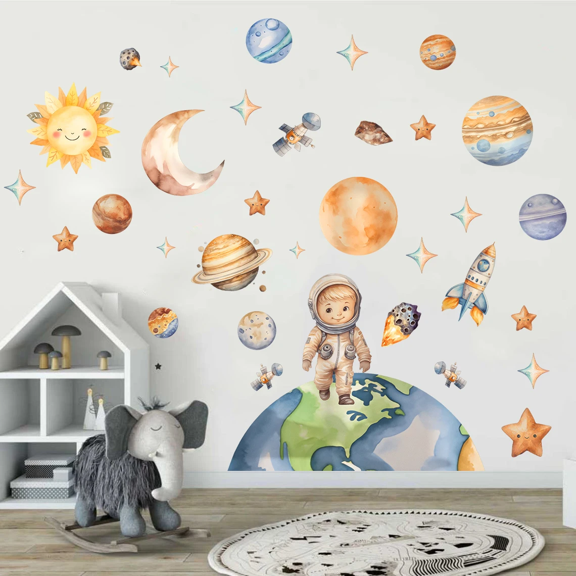 Большой космический и галактический ракетный астронавт наклейка на стену