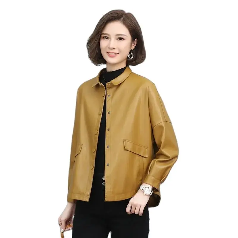 

Not Cracked Leather Jacket Female 2022 New Spring Autumn Women's Short Coat Korean Casual Loose Fashion Tops Motorcycle Clothing