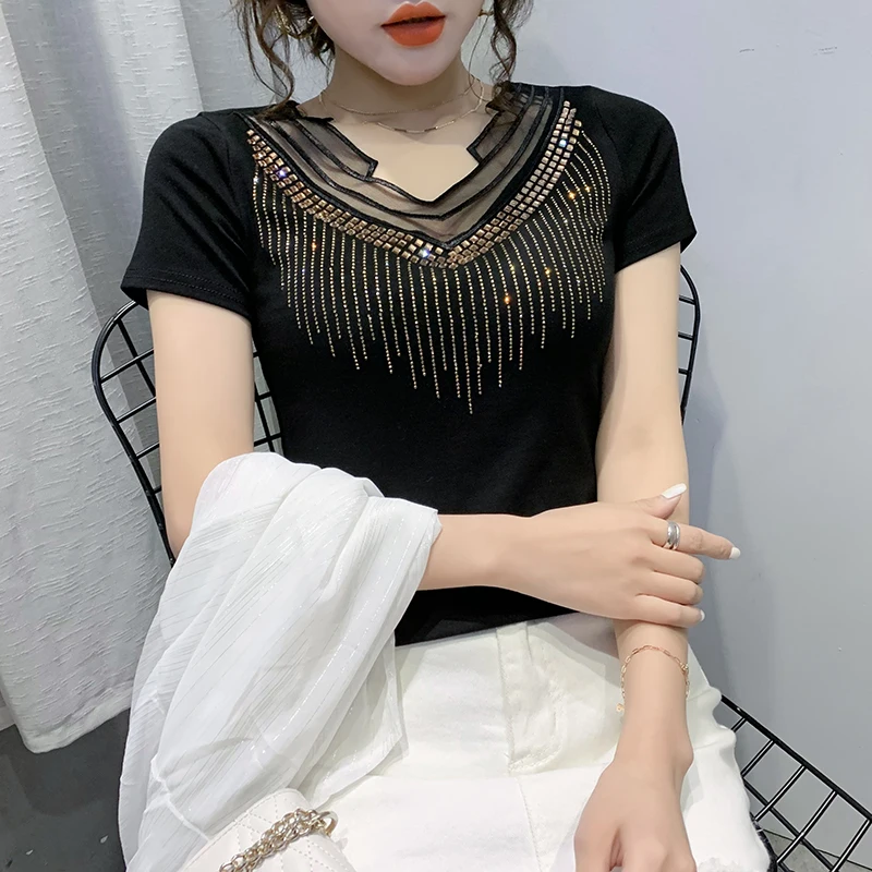 Женская летняя футболка с V-образным вырезом и коротким рукавом |