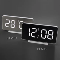led digital wall clock electronic bedside electronic alarm clock mirror touch usb charging with calendar snooze mode furniture