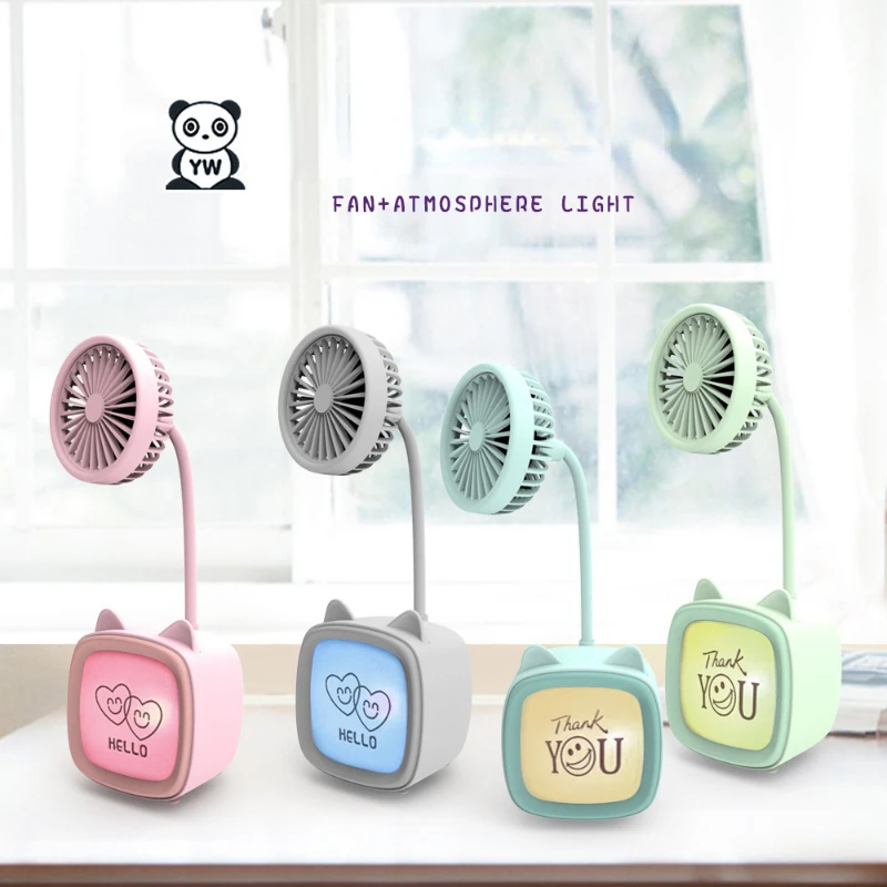 

Mini Fan USB Rechargeable Kitten Desktop TV With Ambient Light Portable Desk Fan USB Student Desktop Decoration Fan