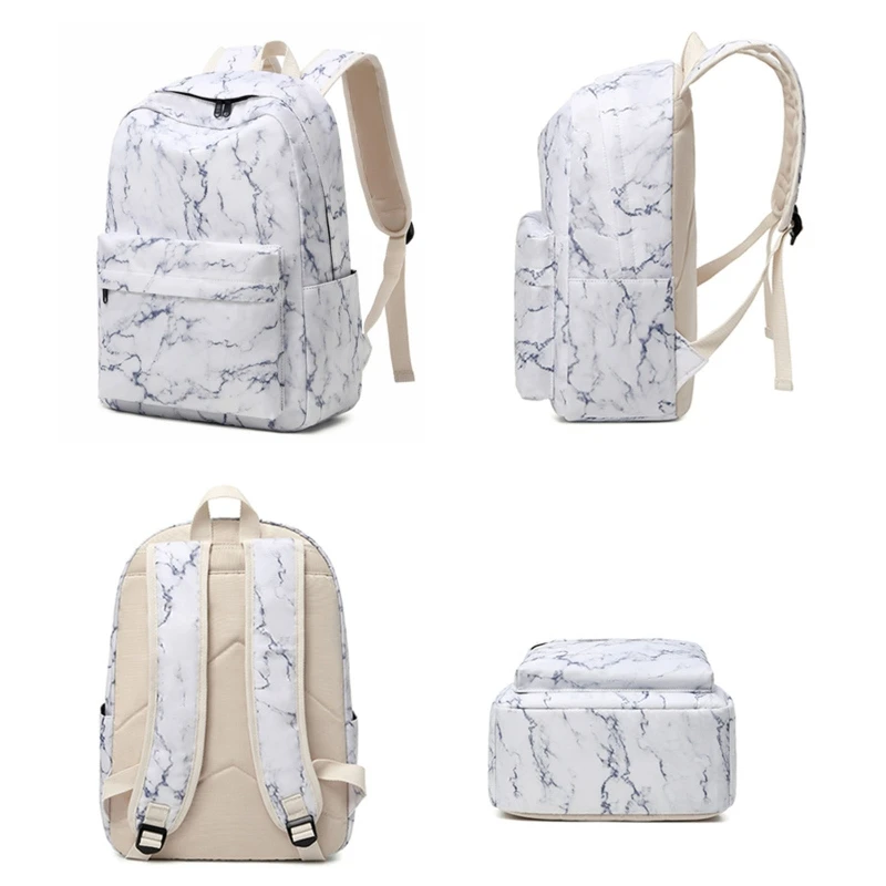 M6CC Cute Marble Backpack with Lunch Tote Pencil Bag School Bag for Teenagers Youth Student Casual Daypack