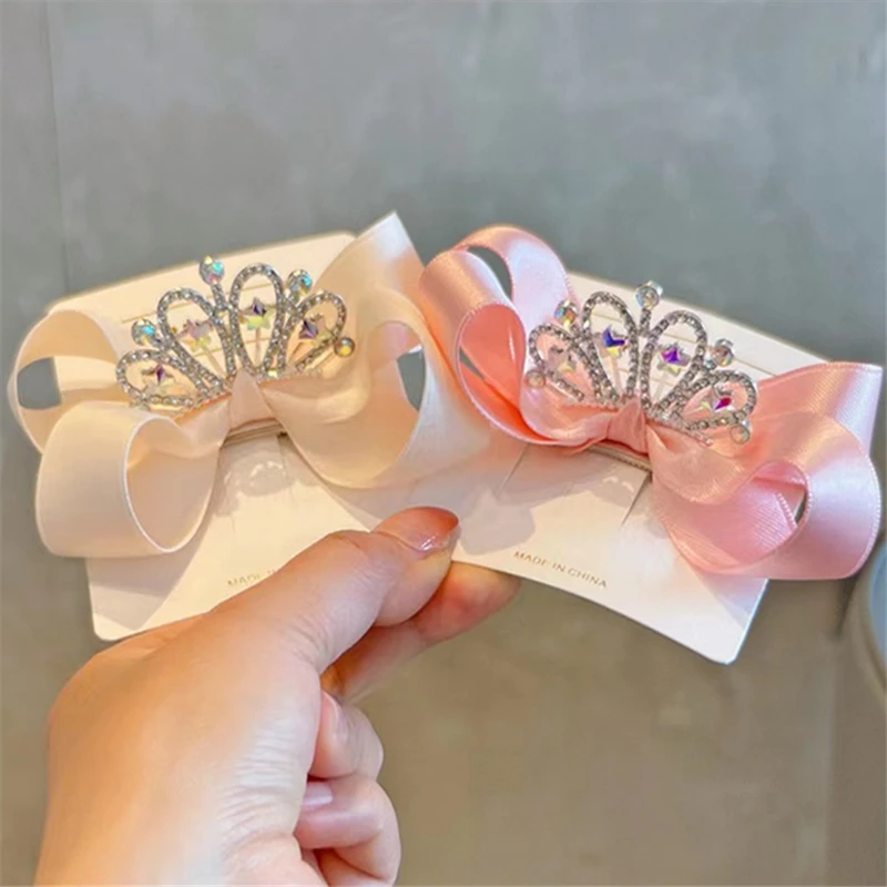 

8Pcs/Lot Children Kidds Girl Princess Rhinestone Crystal Lace Crown Shiny Satin Hairpin Clip New Style Gift Decoration Accessory