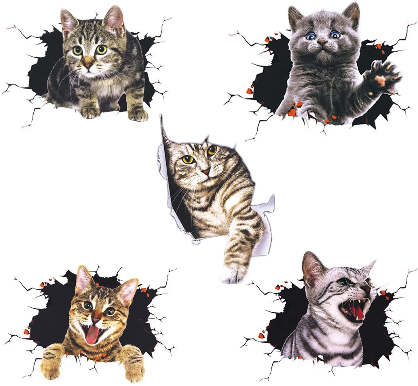 

ELANE Car Sticker Set Includes 5 3D Simulation Cute Cat Scratches to Cover The Body Sticker