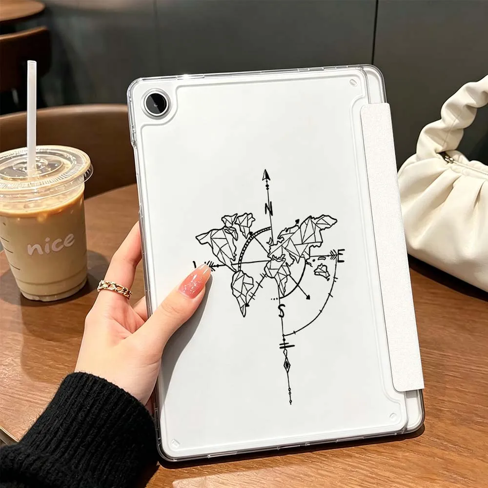 Фото Прозрачный Y-образный складной чехол для планшетов Samsung Galaxy Tab A9, A8, A11, S6, S7, S8, S9, S10 FE, Plus, Lite с рисунком карты мира и самолета №2