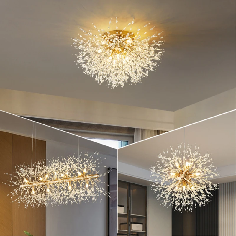 

Nordic Postmodern Light Luxury Bedroom Dining Room Study Ceiling Light Dining Table Bar Creative Dandelion Crystal Chandelier