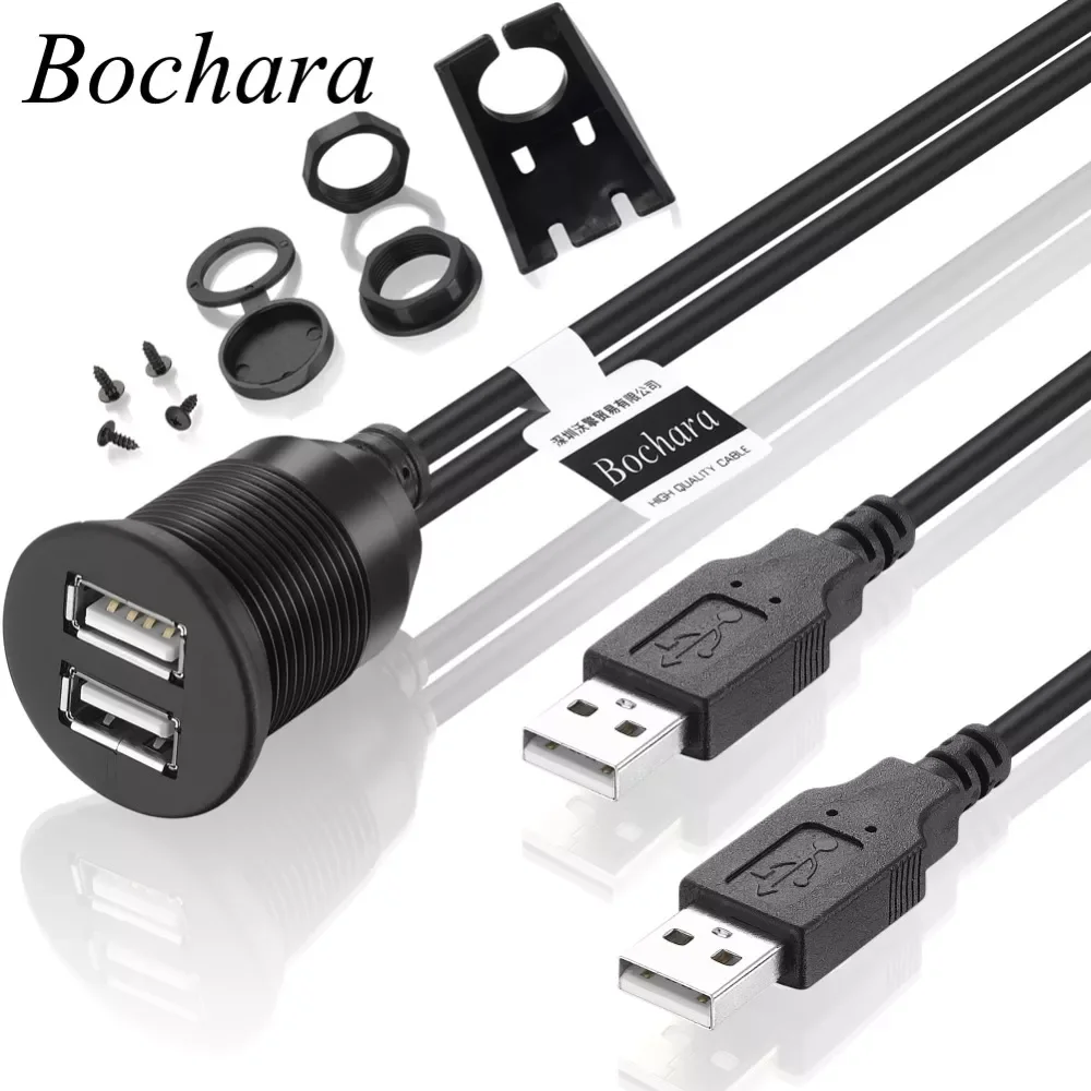 

NEW2023 Dual USB 2.0 Male to USB 2.0 Female Extension Cable With Flush Mount Panel For Car Truck Boat Motorcycle