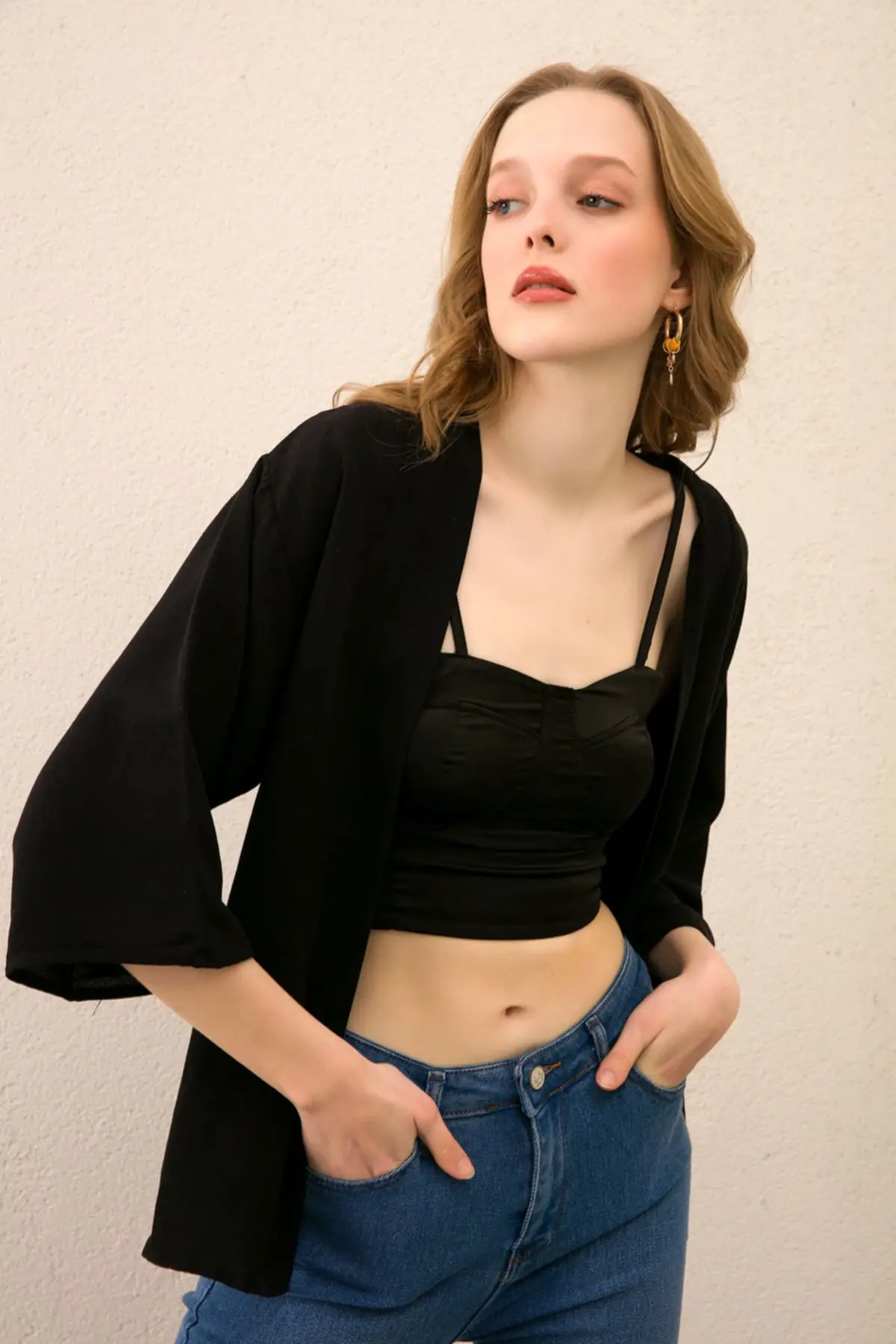 

Women's Cardigan Black Straight Collar Capri Sleeve Plain Linen Casual Knitted Quality Fashion Sweaters Loose Jumper