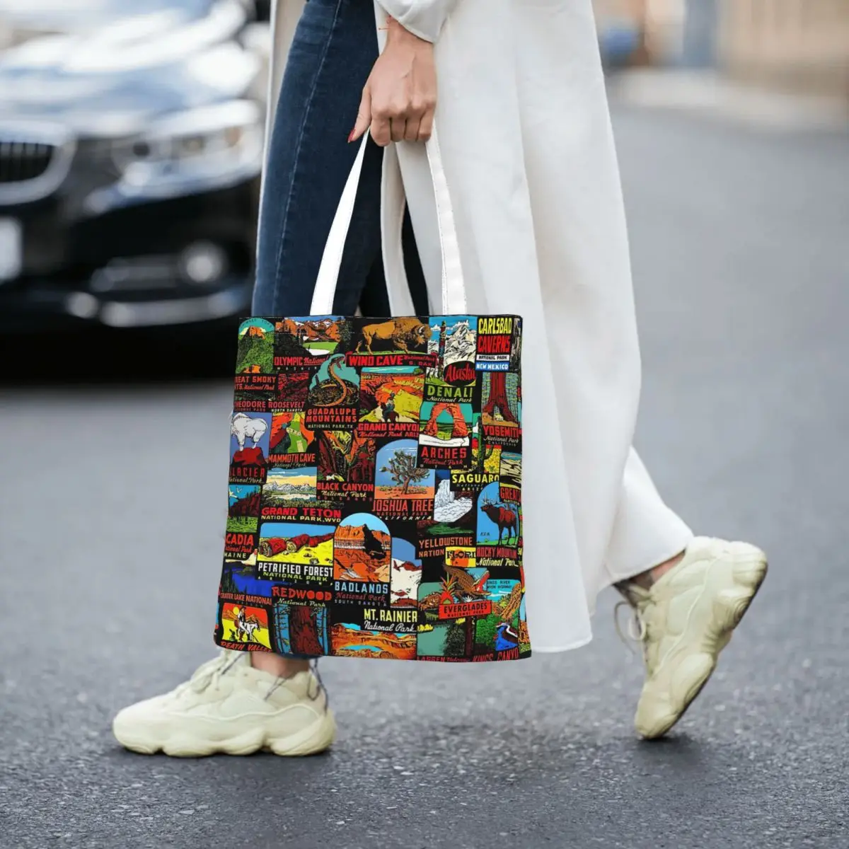 

American National Parks Vintage Travel Decal Bomb Women Canvas Handbag Shopper Bag Tote Bag withSmall Shoulder Bag